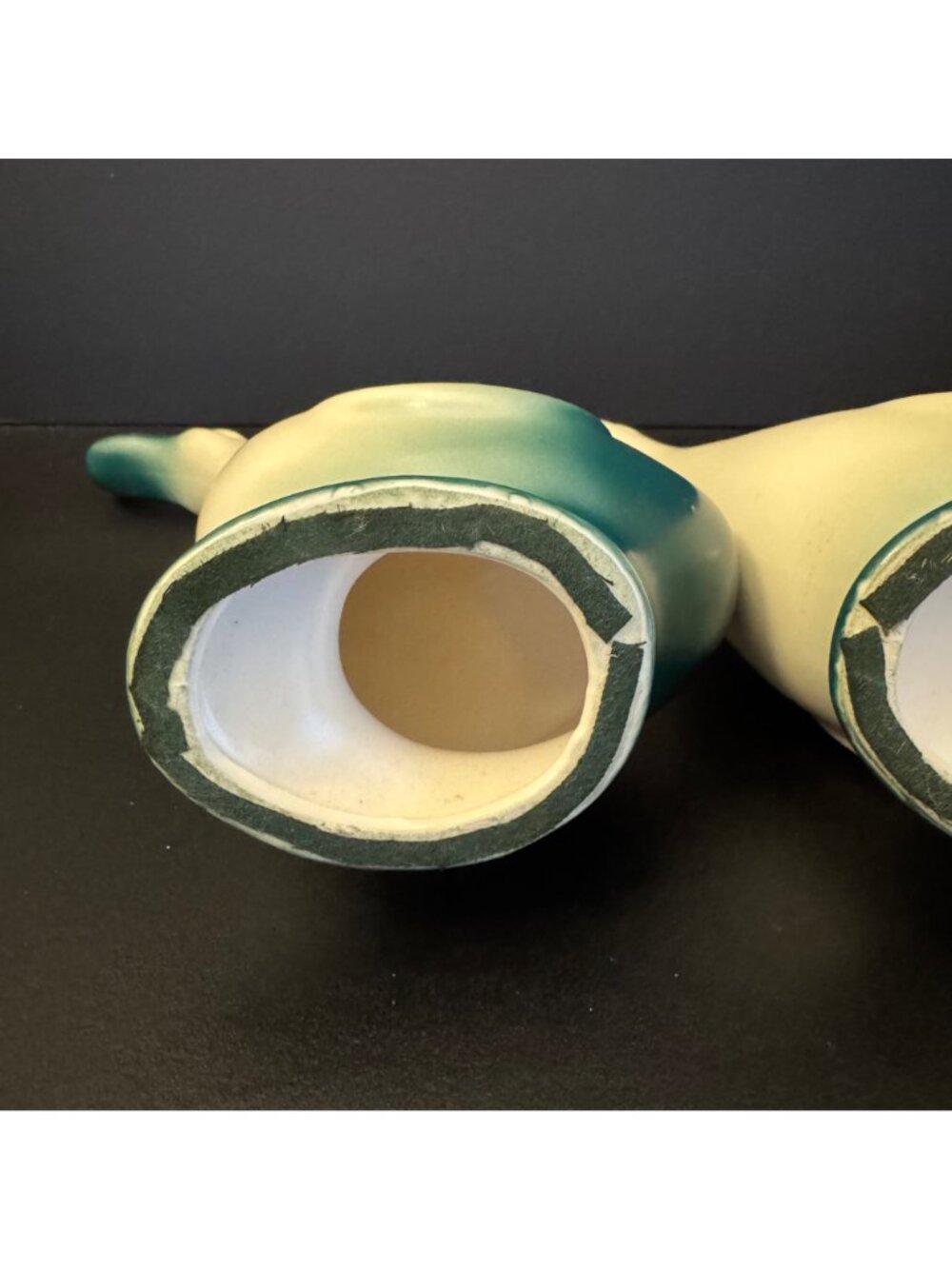 2 Vintage Stanford Sebring Pottery Ducks Goose Green & Cream 8.5 inch MCM 50s/60 - Picture 7 of 8